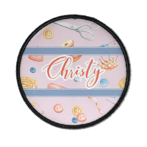 Custom Sewing Time Iron On Round Patch w/ Name or Text