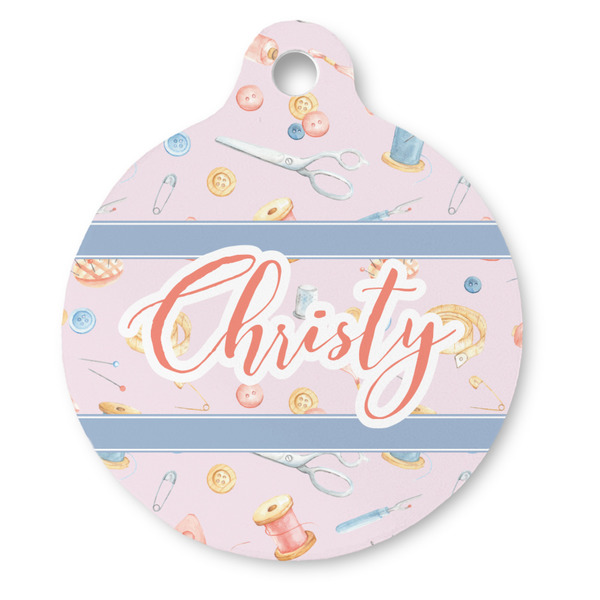Custom Sewing Time Round Pet ID Tag - Large (Personalized)