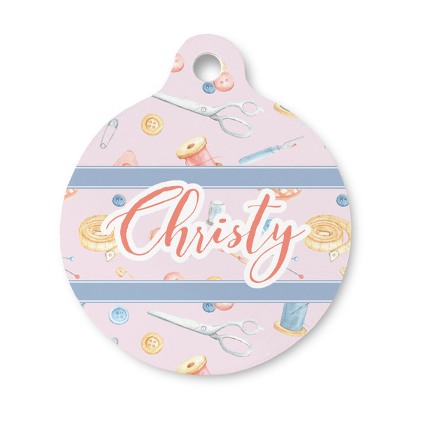 Custom Sewing Time Round Pet ID Tag - Small (Personalized)