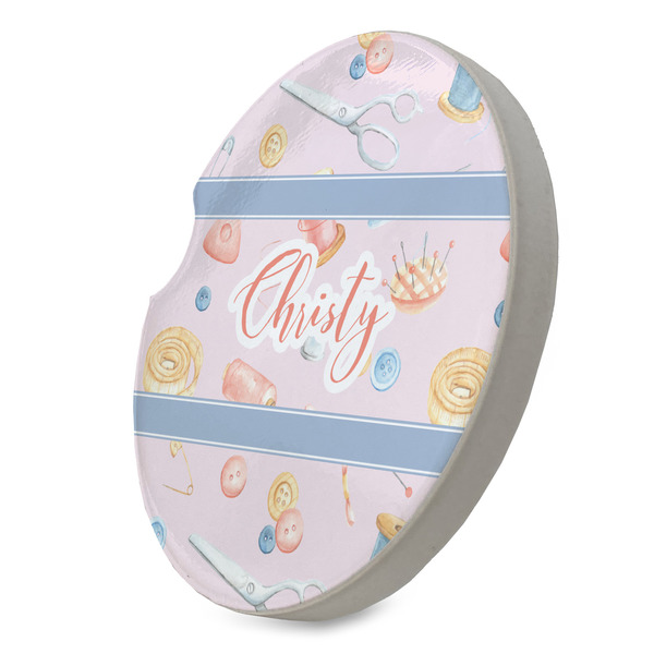 Sewing Time Sandstone Car Coaster - STANDING ANGLE