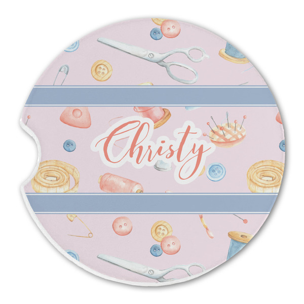 Custom Sewing Time Sandstone Car Coaster - Single (Personalized)