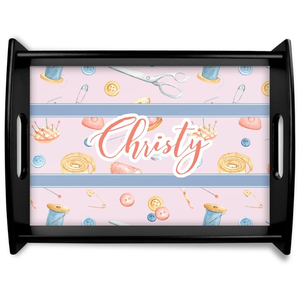 Custom Sewing Time Black Wooden Tray - Large (Personalized)