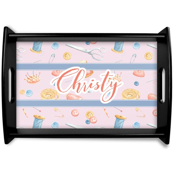 Custom Sewing Time Black Wooden Tray - Small (Personalized)