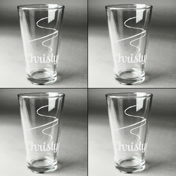 Sewing Time Set of Four Engraved Beer Glasses - Individual View