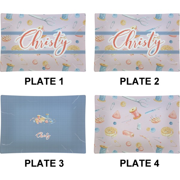 Sewing Time Set of Rectangular Appetizer / Dessert Plates (Approval)