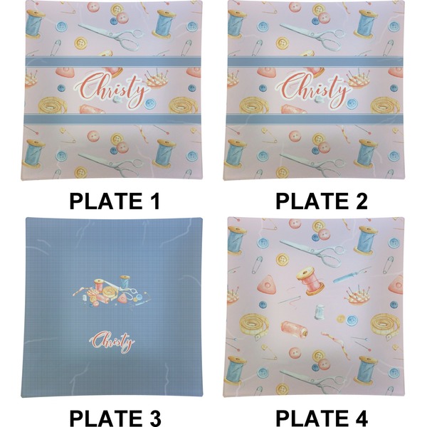 Sewing Time Set of Square Dinner Plates (Approval)