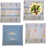 Sewing Time Set of 4 Glass Square Lunch / Dinner Plate 9.5" (Personalized)