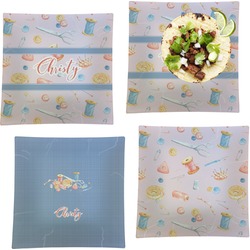 Sewing Time Set of 4 Glass Square Lunch / Dinner Plate 9.5" (Personalized)