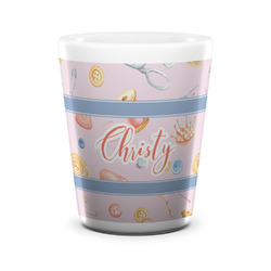 Sewing Time Ceramic Shot Glass - 1.5 oz - White - Set of 4 (Personalized)