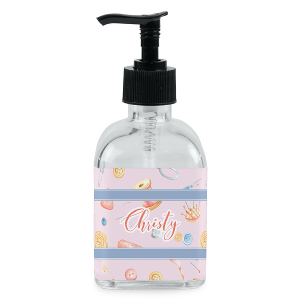 Custom Sewing Time Glass Soap & Lotion Bottle - Single Bottle (Personalized)