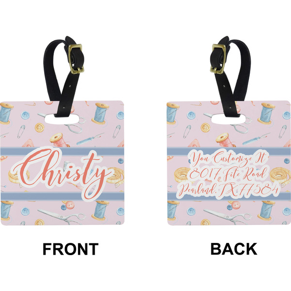 Sewing Time Square Luggage Tag (Front + Back)