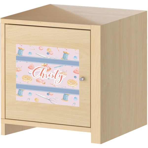 Sewing Time Square Wall Decal on Wooden Cabinet