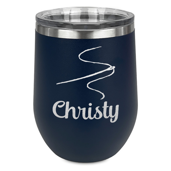 Custom Sewing Time Stemless Stainless Steel Wine Tumbler - Navy - Single Sided (Personalized)