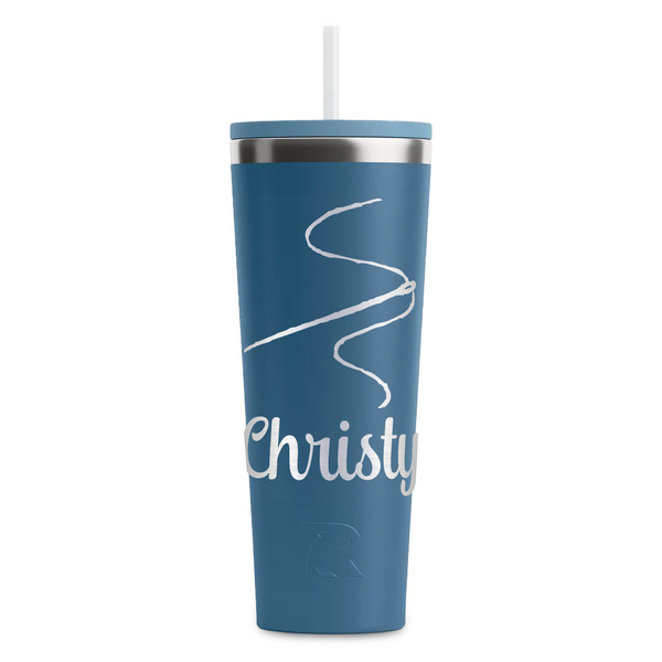 Custom Sewing Time RTIC Everyday Tumbler with Straw - 28oz - Steel Blue - Single-Sided (Personalized)