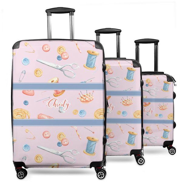 Custom Sewing Time 3 Piece Luggage Set - 20" Carry On, 24" Medium Checked, 28" Large Checked (Personalized)