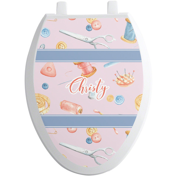 Custom Sewing Time Toilet Seat Decal - Elongated (Personalized)