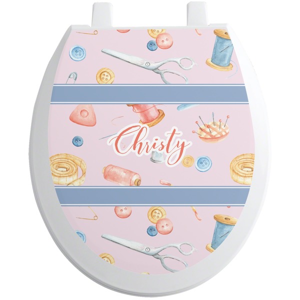 Custom Sewing Time Toilet Seat Decal - Round (Personalized)