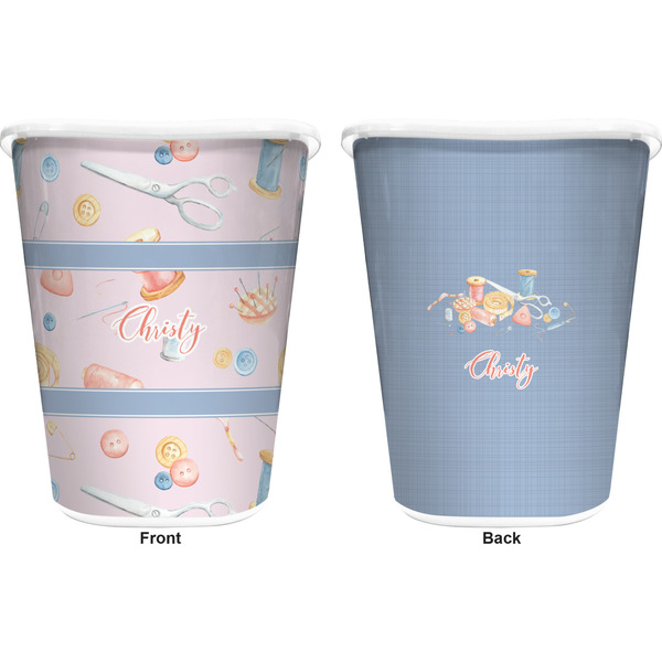 Sewing Time Trash Can White - Front and Back - Apvl