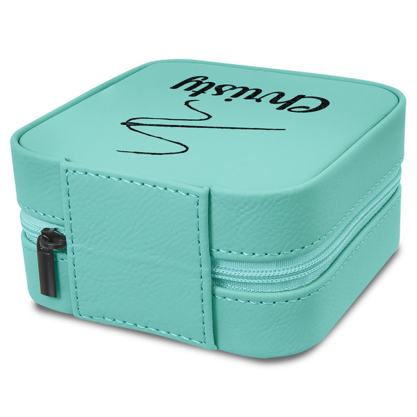 Sewing Time Travel Jewelry Boxes - Leather - Teal - View from Rear