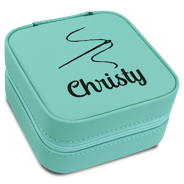 Custom Sewing Time Travel Jewelry Box - Teal Leather (Personalized)
