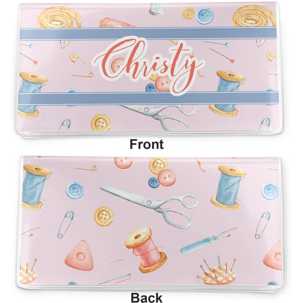 Sewing Time Vinyl Check Book Cover - Front and Back