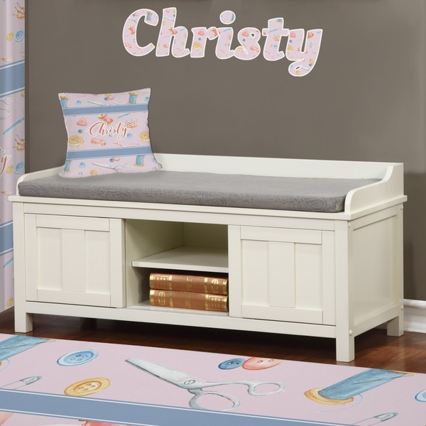 Sewing Time Wall Name Decal Above Storage bench