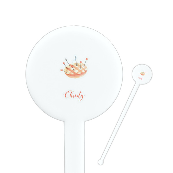Custom Sewing Time 7" Round Plastic Stir Sticks - White - Single Sided (Personalized)