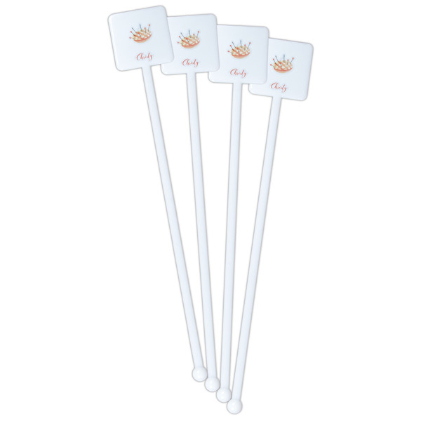 Sewing Time White Plastic Stir Stick - Double Sided - Square - Front