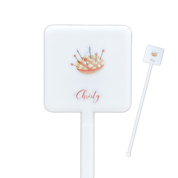 Custom Sewing Time Square Plastic Stir Sticks - Single Sided (Personalized)