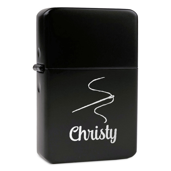 Custom Sewing Time Windproof Lighter - Black - Single Sided & Lid Engraved (Personalized)