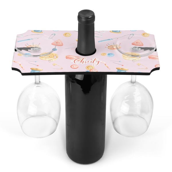 Custom Sewing Time Wine Bottle & Glass Holder (Personalized)