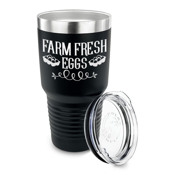 Farm Quotes 30 oz Stainless Steel Ringneck Tumblers - Black - LID OFF