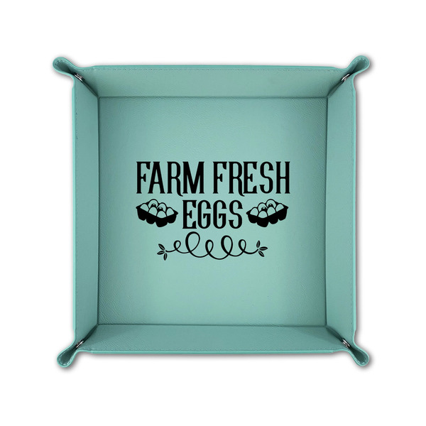 Farm Quotes 6" x 6" Teal Leatherette Snap Up Tray - FOLDED UP