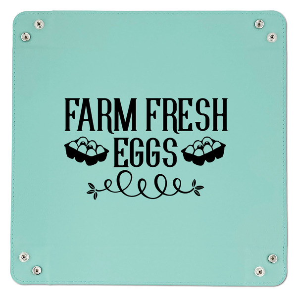 Farm Quotes 9" x 9" Teal Leatherette Snap Up Tray - APPROVAL