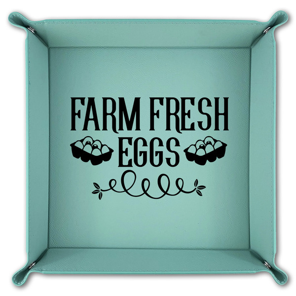 Farm Quotes 9" x 9" Teal Leatherette Snap Up Tray - FOLDED