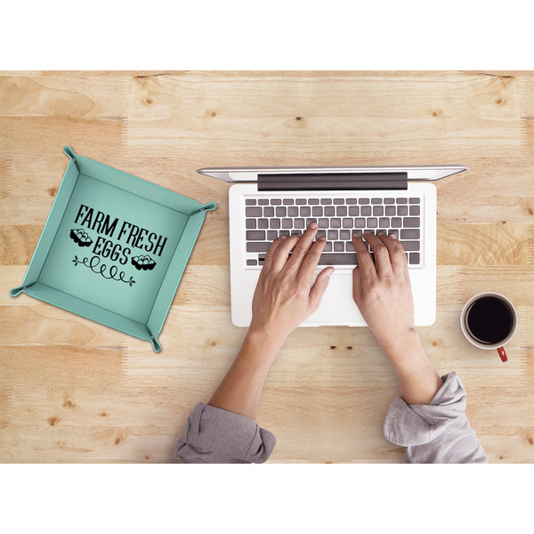 Farm Quotes 9" x 9" Teal Leatherette Snap Up Tray - LIFESTYLE