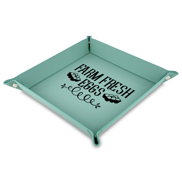 Custom Farm Quotes 9" x 9" Teal Faux Leather Valet Tray