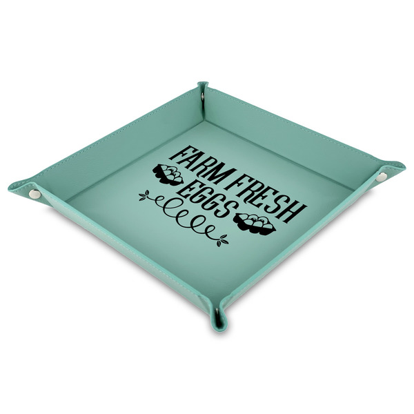 Custom Farm Quotes Faux Leather Dice Tray - 9" x 9"  - Teal