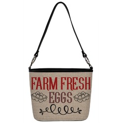 Farm Quotes Bucket Bag w/ Genuine Leather Trim - Regular
