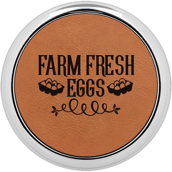 Custom Farm Quotes Set of 4 Leatherette Round Coasters w/ Silver Edge