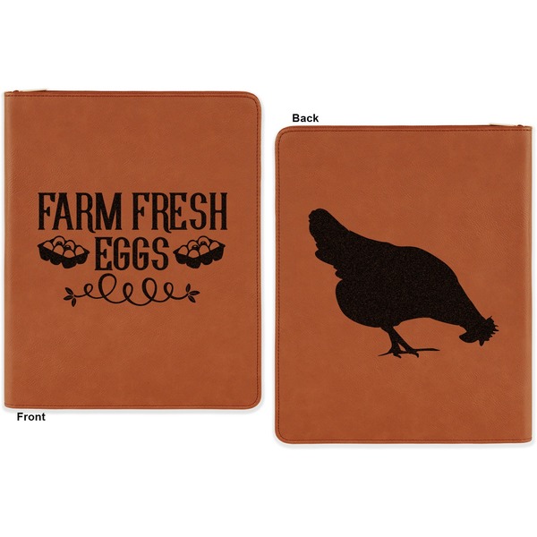 Farm Quotes Cognac Leatherette Zipper Portfolios with Notepad - Double Sided - Apvl