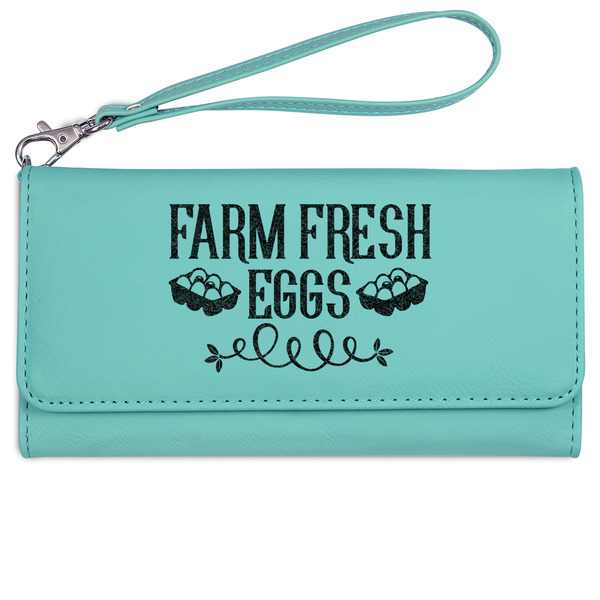 Farm Quotes Ladies Wallet - Leather - Teal - Front View