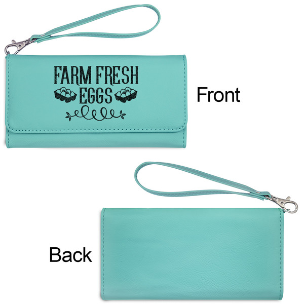 Farm Quotes Ladies Wallets - Faux Leather - Teal - Front & Back View