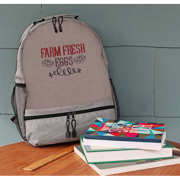 Farm Quotes Large Backpack - Gray - On Desk