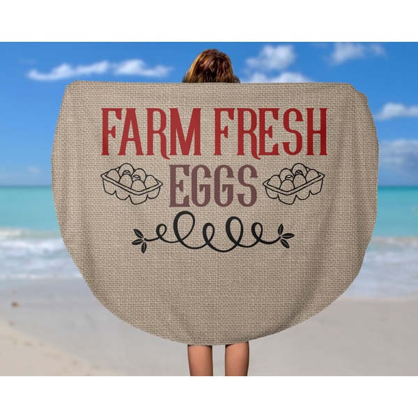 Farm Quotes Round Beach Towel - In Use