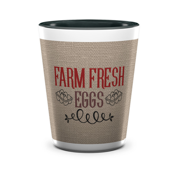 Custom Farm Quotes Ceramic Shot Glass - 1.5 oz - Two Tone - Set of 4