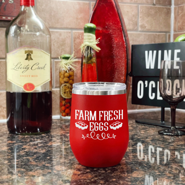 Farm Quotes Stainless Wine Tumblers - Red - Single Sided - In Context