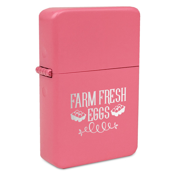 Custom Farm Quotes Windproof Lighter - Pink - Single Sided & Lid Engraved