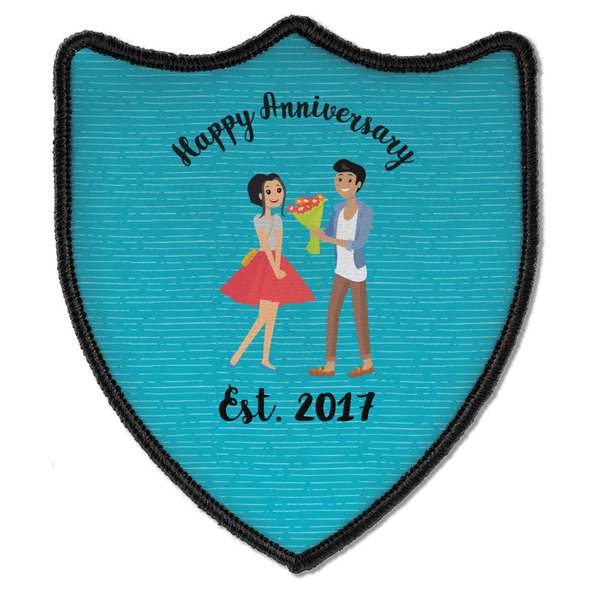 Custom Happy Anniversary Iron On Shield Patch B w/ Couple's Names