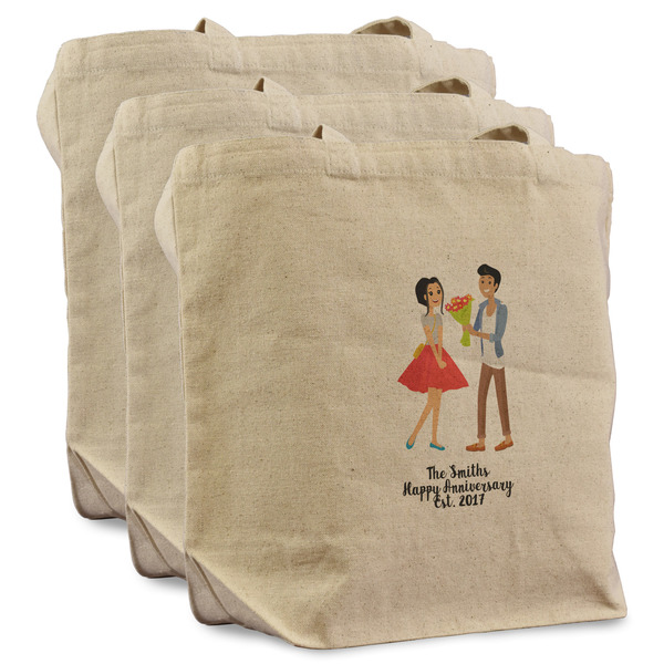 Custom Happy Anniversary Reusable Cotton Grocery Bags - Set of 3 (Personalized)